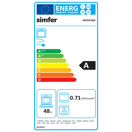 Simfer | Cooker | 4403SERBB | Hob type Gas | Oven type Electric | White | Width 50 cm | Electronic ignition | Depth 55 cm | 48 L