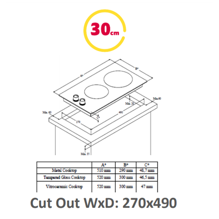 Simfer | Hob | H3.200.VGRIM | Gas | Number of burners/cooking zones 2 | Rotary knobs | Stainless steel