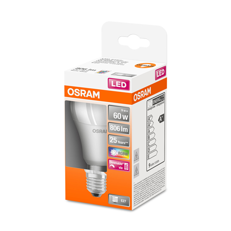LED Star+ Classic A RGBW FR 60 dimmable 9W/827 E27 bulb with Remote Control | 9 W | RGBW