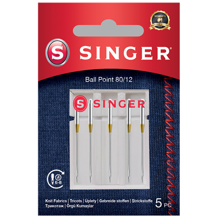 Singer | Ball Point Needle 80/12 5PK for Knit Fabrics