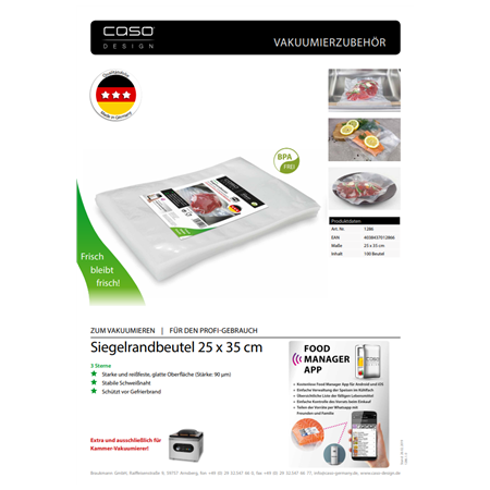 Caso | Sealed edge bags | 01286 | 100 bags | Dimensions (W x L) 25 x 35  cm