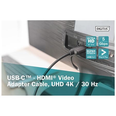 Digitus | USB Type-C to HDMI Adapter | DA-70821 | Black | USB Type-C | 1.8 m