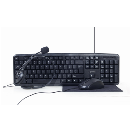 Gembird | 4-in-1 Multimedia office set | KBS-UO4-01 | Keyboard, Mouse, Pad and Headset Set | Wired | Mouse included | US | Black