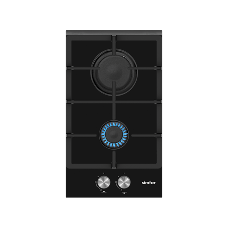 Simfer | Hob | H3.201.TGRSP | Gas on glass | Number of burners/cooking zones 2 | Rotary knobs | Black