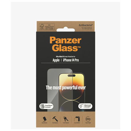 PanzerGlass | Screen protector | Apple | iPhone 14 Pro | Glass | Clear | Ultra-Wide Fit; Easy installation; Fingerprint resistan