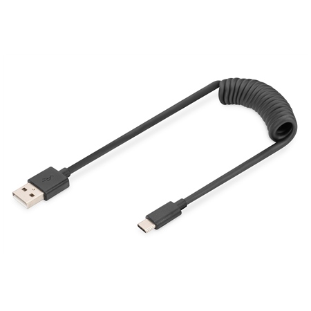 Digitus | USB 2.0 Type A to USB C Spiral Cable | AK-300430-006-S | USB-A to USB-C USB 2.0 Type A, plug | USB C, plug