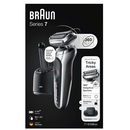 Braun | Shaver | 71-S7200cc | Operating time (max) 50 min | Wet & Dry | Silver/Black