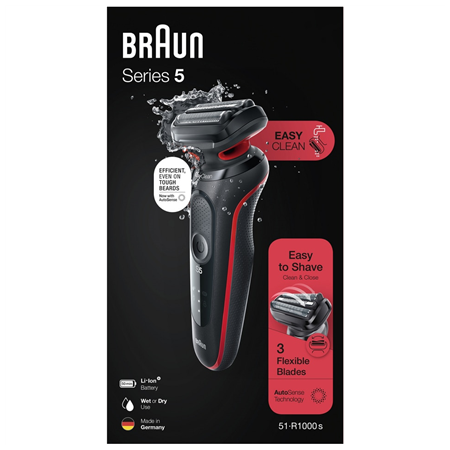 Braun | Shaver | 51-R1000s | Operating time (max) 50 min | Wet & Dry | Black/Red