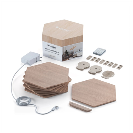 Nanoleaf | Elements Wood Look Hexagons Starter Kit (13 panels) | Cool White + Warm White