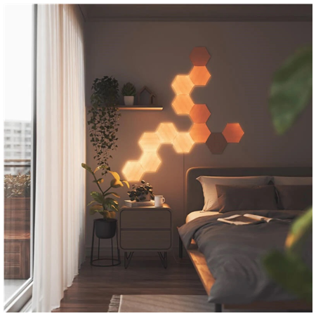 Nanoleaf | Elements Wood Look Hexagons Starter Kit (13 panels) | Cool White + Warm White
