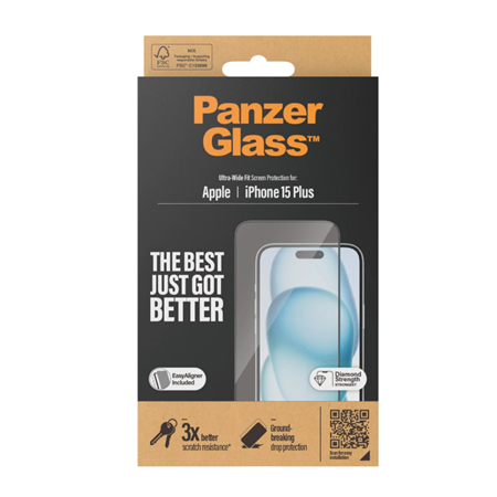 PanzerGlass | Screen protector | Apple | IPhone 15 Plus | Glass | Transparent | Ultra-wide fit, Scratch resistant, Drop protecti