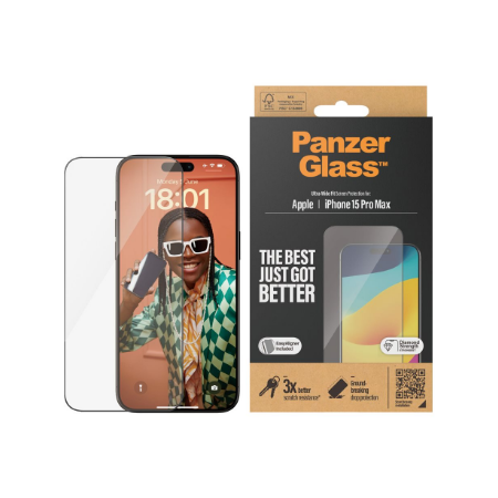 PanzerGlass | Screen protector | Apple | IPhone 15 Pro Max | Glass | Transparent | Ultra-wide fit, Scratch resistant, Drop prote