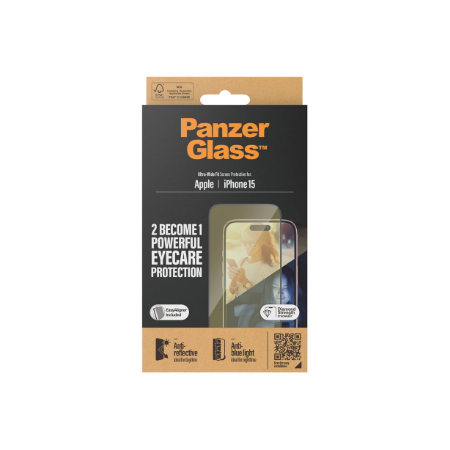 PanzerGlass | Screen protector | Apple | iPhone 15 | Glass | Clear | Ultra-Wide Fit; Easy installation; Fingerprint resistant; A