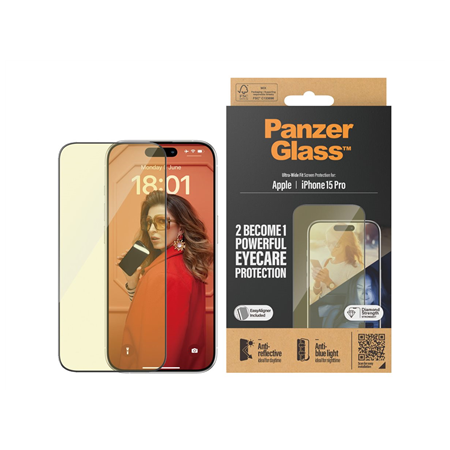 PanzerGlass | Screen protector | Apple | iPhone 15 Pro | Glass | Clear | Ultra-Wide Fit; Easy installation; Fingerprint resistan