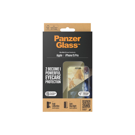 PanzerGlass | Screen protector | Apple | iPhone 15 Pro | Glass | Clear | Ultra-Wide Fit; Easy installation; Fingerprint resistan