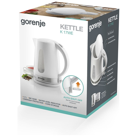 Gorenje | Kettle | K17WE | Electric | 2200 W | 1.7 L | Plastic/Metal | 360° rotational base | White