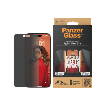 PanzerGlass | Screen protector | Apple | iPhone 15 Pro | Glass | Black | Ultra-Wide Fit w. EasyAligner