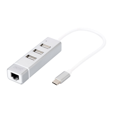 Digitus | USB Type-C 3-Port Hub + Fast Ethernet LAN Adapter | DA-70253