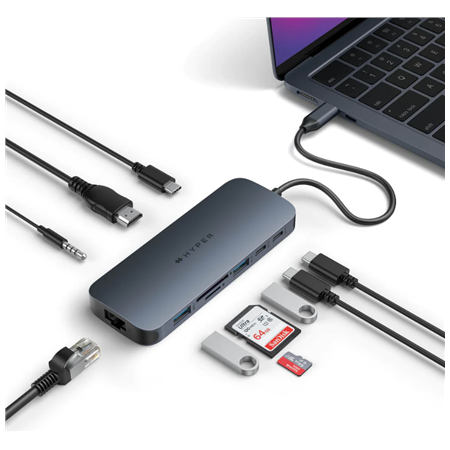Hyper | HyperDrive EcoSmart Gen.2 Universal USB-C 10-in-1 Hub with 140 W PD3.1 Power Pass-thru | Ethernet LAN (RJ-45) ports 1 |