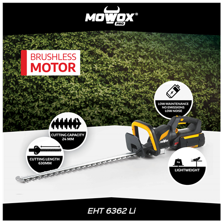 MoWox | 62V Excel Series Hand Held Battery Hedge Trimmer With Rotating Handle (Without Battery and Charger) | EHT 6362 Li | Cord