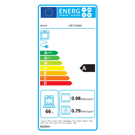 Bosch | Oven | HBF133BA0 | 66 L | Electric | EcoClean | Knobs | Height 59.5 cm | Width 59.4 cm | Black