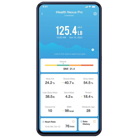 iHealth | Wireless Body Composition Scale | Nexus Pro | Maximum weight (capacity) 181 kg | Body Mass Index (BMI) measuring | Bla