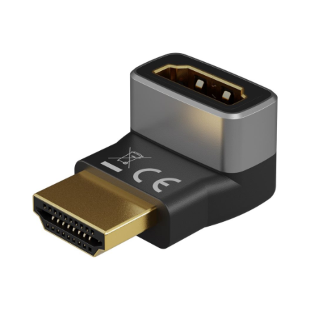 Goobay HDMI Angled Adapter 90° Vertical, 8K at 60 Hz, Gold-Plated, Black/Silver | 72009