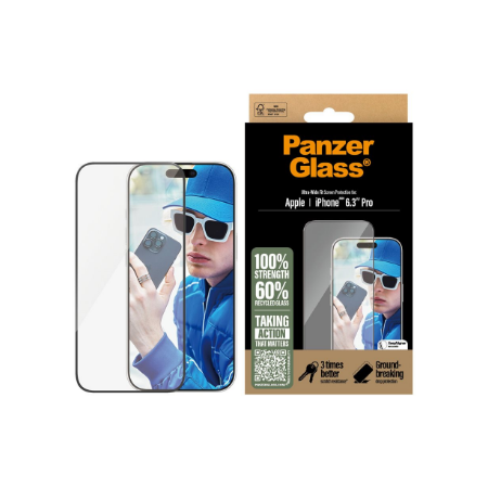 PanzerGlass Screen protector | Apple | iPhone 16 Pro | Glass | Transparent | Ultra-Wide Fit