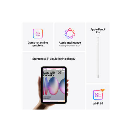 Apple | iPad mini | 8.3 " | Starlight | IPS | 2266 x 1488 pixels | Apple A17 Pro | 512 GB | Wi-Fi | Front camera | 12 MP | Rear