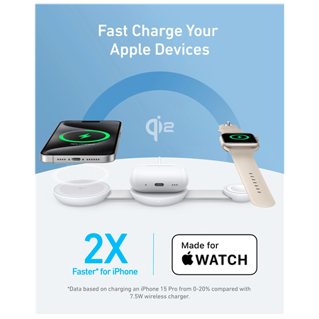 Anker MagGo Wireless Charging Station (3-in-1, Foldable Pad), White