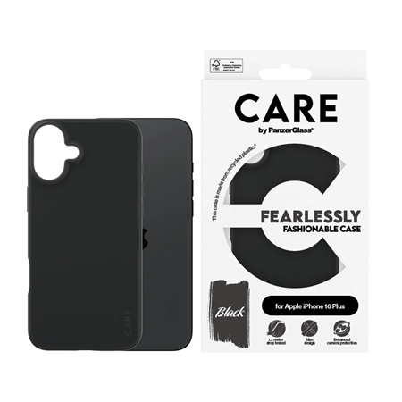CARE by PanzerGlass Case Fashion | Back protection | Apple | iPhone 16 Plus | Recycled plastic | Black