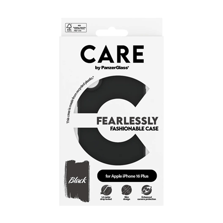 CARE by PanzerGlass Case Fashion | Back protection | Apple | iPhone 16 Plus | Recycled plastic | Black