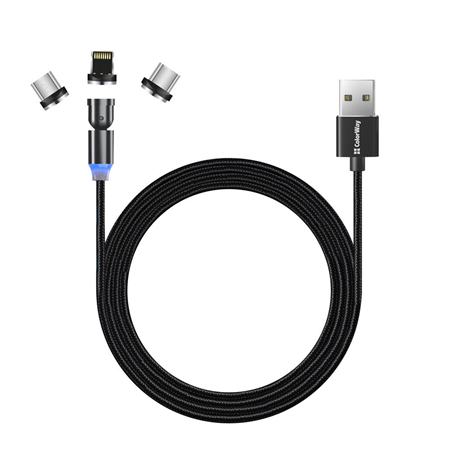 ColorWay Cable 3in1 (Lightning+MicroUSB+Type-C) Magnetic Rotation 540° 2.4А, 1m | CW-CBUU037-BK