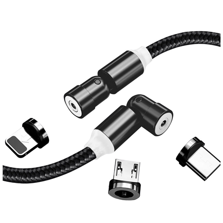 ColorWay Cable 3in1 (Lightning+MicroUSB+Type-C) Magnetic Rotation 540° 2.4А, 1m | CW-CBUU037-BK