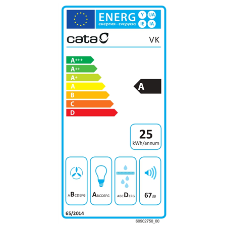 CATA Hood | VK 6000 X | Wall mounted | Energy efficiency class A | Width 60 cm | 395 m³/h | Mechanical control | LED | Inox