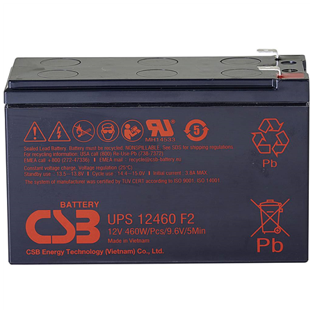 CSB Battery Battery 12V, 9Ah, AGM | UPS12460F2 | 460 W