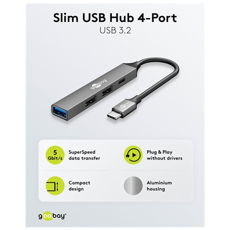 Goobay Slim 4-Port USB Hub, USB-C to USB-C/USB-A, 5 Gbit/s | 74459