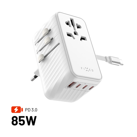 Fixed | Voyager 85W travel adapter for EU, UK and USA/AUS, with 4xUSB-C and 1xUSB output | Adapter