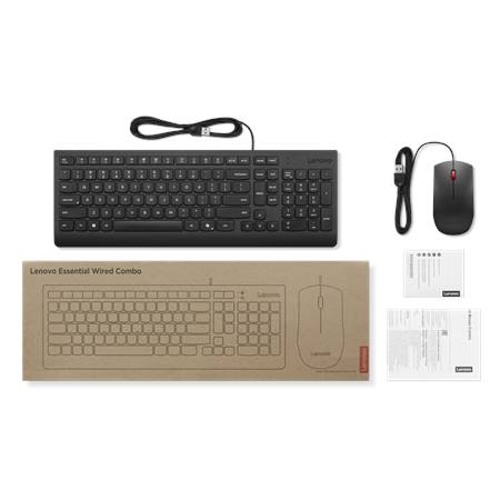 Lenovo Essential Wired Combo Keyboard and Mouse | Keyboard and Mouse Set | Wired | Mouse included | Nordic | Black