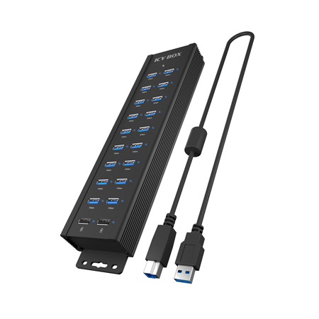 Raidsonic | 20-in-1 USB HUB with power supply, on/off button and mounting brackets | IB-HUB1720-U3