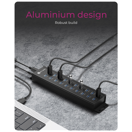 Raidsonic | 20-in-1 USB HUB with power supply, on/off button and mounting brackets | IB-HUB1720-U3