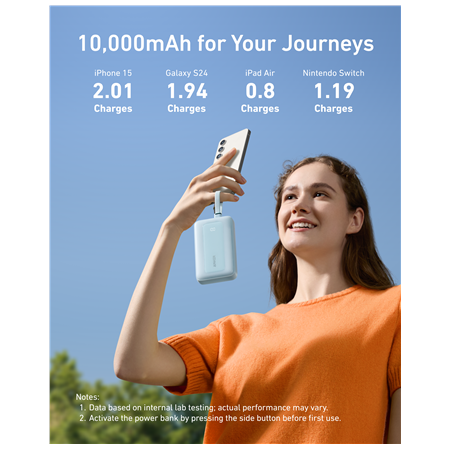 Anker Power Bank with Built-In USB-C and + Lighting Cable | A1680031 | 10000 mAh | 30W | Blue