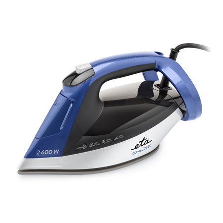 ETA Steam Iron | ETA227690000 Chloe | Steam Iron | 2600 W | Water tank capacity 350 ml | Continuous steam 40 g/min | Silver/Blue