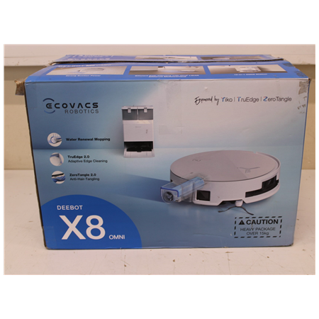 SALE OUT. Ecovacs DEEBOT X8 OMNI Vacuum cleaner, Robot, Wet&Dry, 18000Pa, TruEdge 2.0, AIVI 3D 3.0, YIKO-GPT, White+Auto-empty s