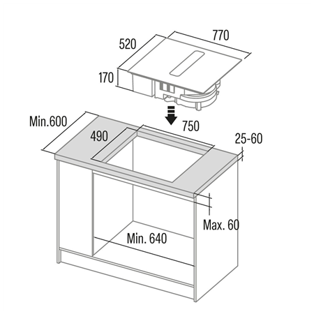 CATA Venting Hob | IAS 7024 | Induction | Number of burners/cooking zones 4 | Slider | Black | CATA | Hob with Hood | IAS 7024 |