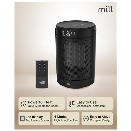 Mill FH1500BLACK | Ceramic fan heater | 1500 W | Suitable for rooms up to 22 m² | Black