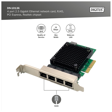 Digitus DN-10136 4-Port RJ45 RTL8125B, 2.5 GBits Server NIC