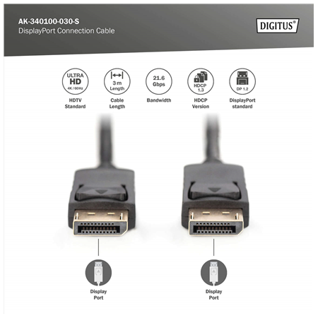Digitus Connection Cable | DisplayPort to DisplayPort | 3 m