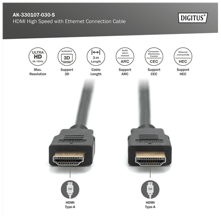 Digitus 4K HDMI 2.0 Connection Cable | HDMI to HDMI | 3 m