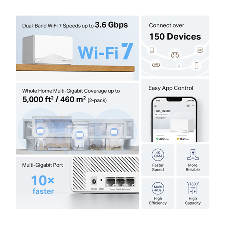 Mercusys BE3600 Whole Home Mesh Wi-Fi 7 System | Halo H25BE (2-pack) | 802.11ax | Ethernet LAN (RJ-45) ports 1 | Mesh Support Ye